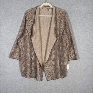 Alfred Dunner Crochet Snake‎ Print Cardigan Sweater 2X Sequins Sheer Neutral